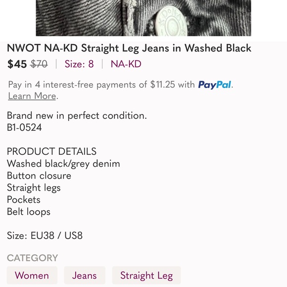 NWOT NA-KD Straight Leg Jeans in Washed Black - Picture 6 of 7